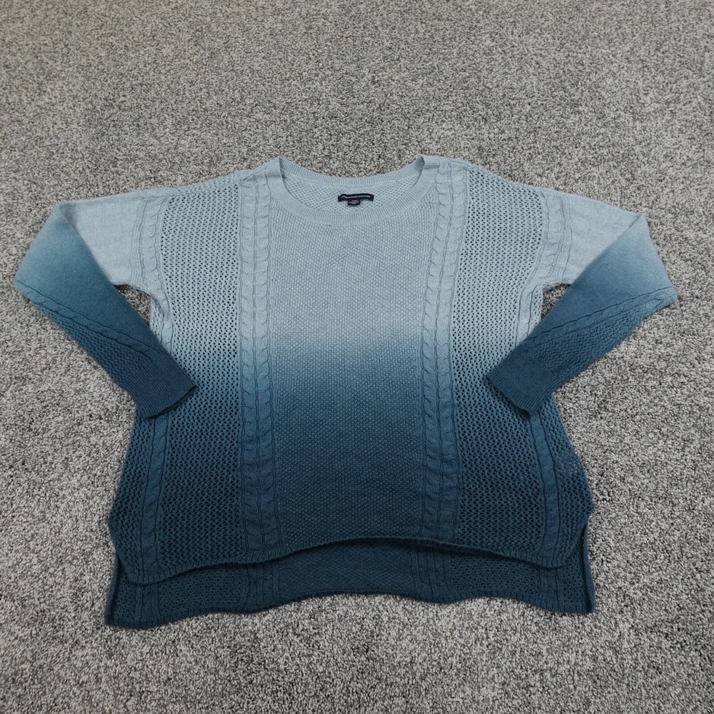 American Eagle Sweater Womens M Blue Wool Pullover Knit Crewneck Ombre Dye Top